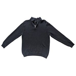Stone Hill Mens Black Quarter Zip Knit Sweater Medium Minimalist Cotton Pullover
